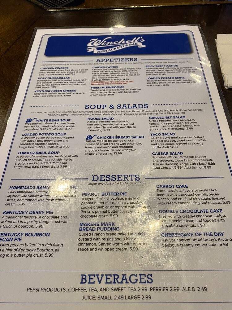 Winchell's Restaurant & Sports - Lexington, KY menu_pic