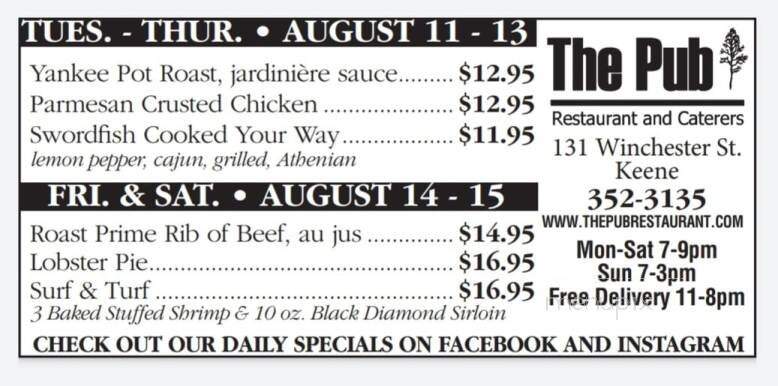 Pub Restaurant - Keene, NH menu_pic