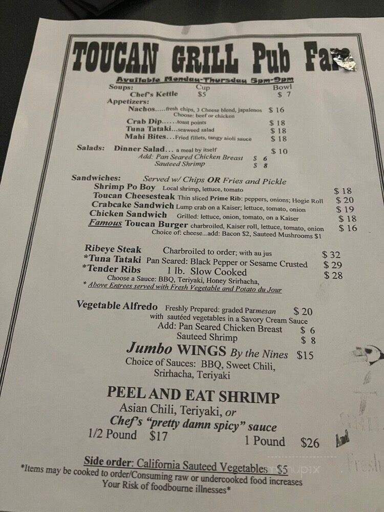Toucan Grill & Fresh Bar - Oriental, NC menu_pic