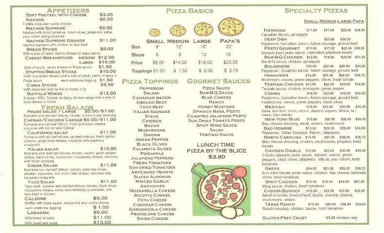 Papa's Pizza - Craig, AK menu_pic