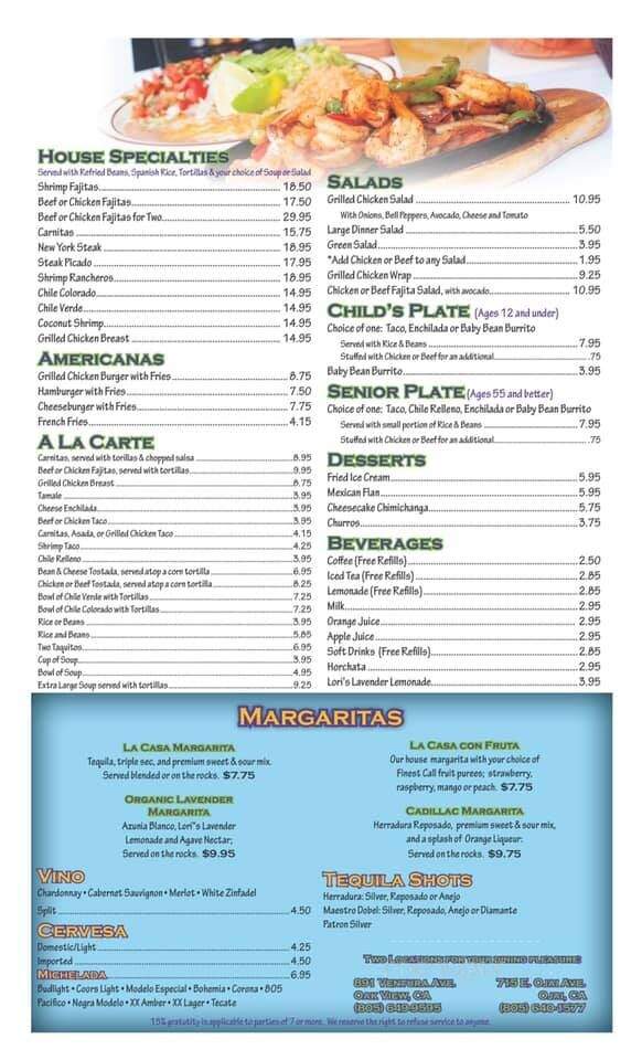 Casa De Lago - Oak View, CA menu_pic