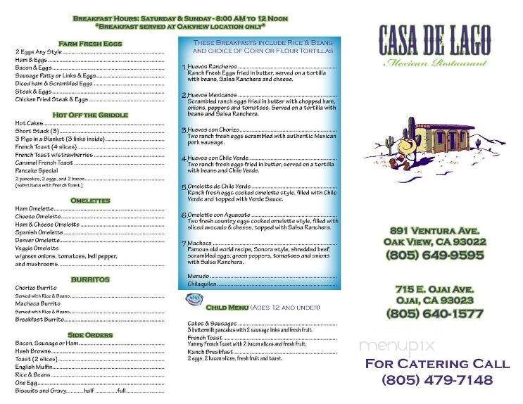 Casa De Lago - Oak View, CA menu_pic