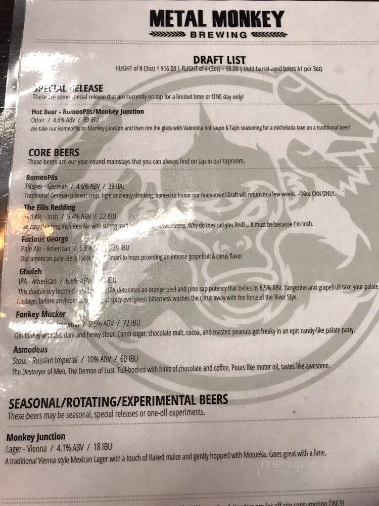 Metal monkey Brewing - Romeoville, IL menu_pic
