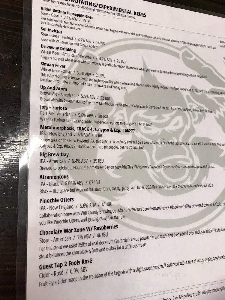 Metal monkey Brewing - Romeoville, IL menu_pic