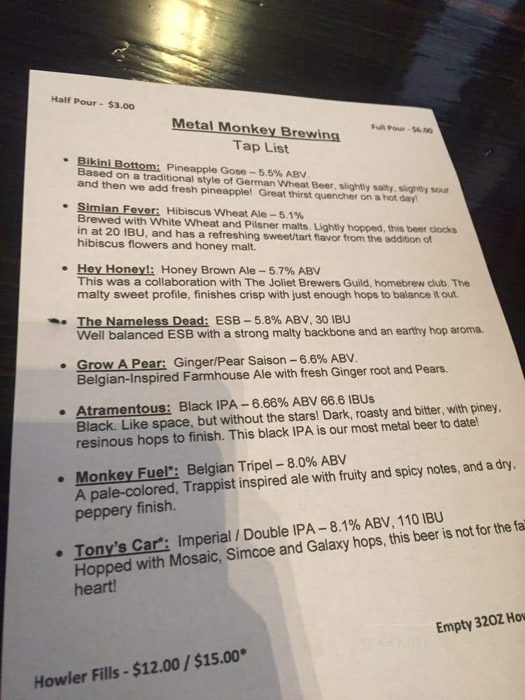 Metal monkey Brewing - Romeoville, IL menu_pic