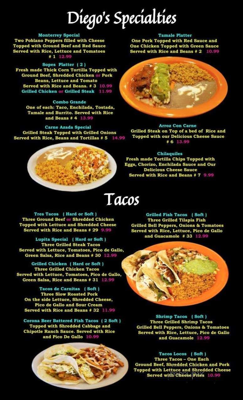 Diegos Mexican Grill - Madison, IN menu_pic