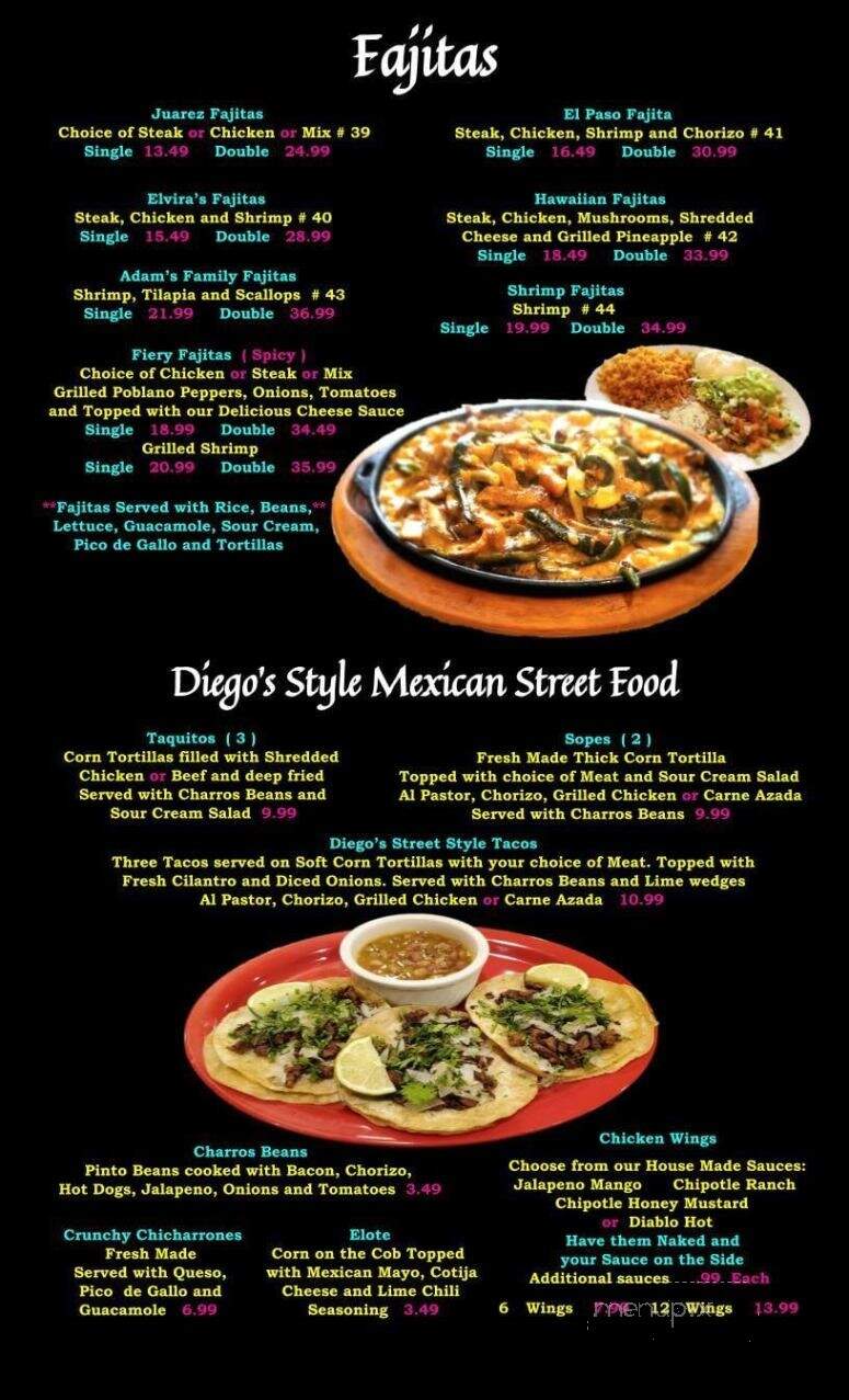 Diegos Mexican Grill - Madison, IN menu_pic