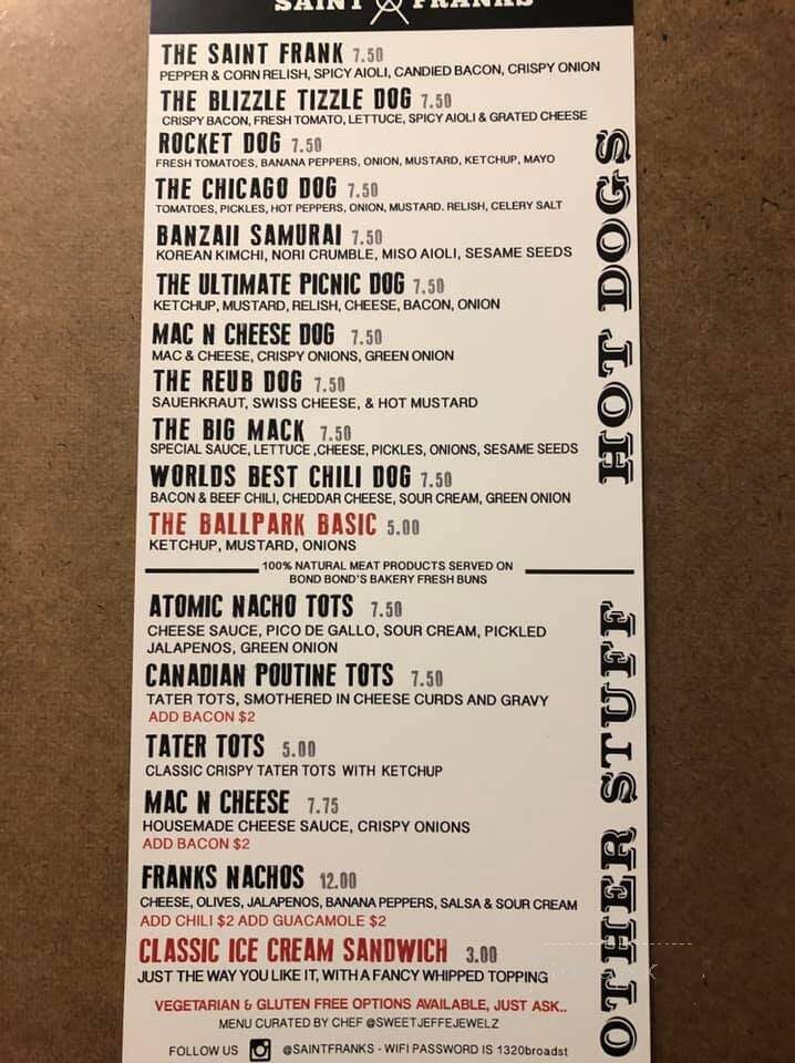 Saint Franks - Victoria, BC menu_pic