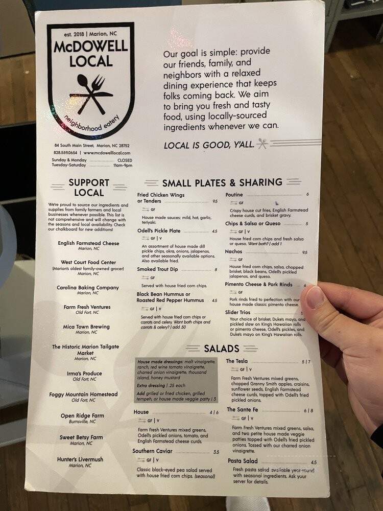 Mcdowell Local Neighborhood Eatery - Marion, NC menu_pic
