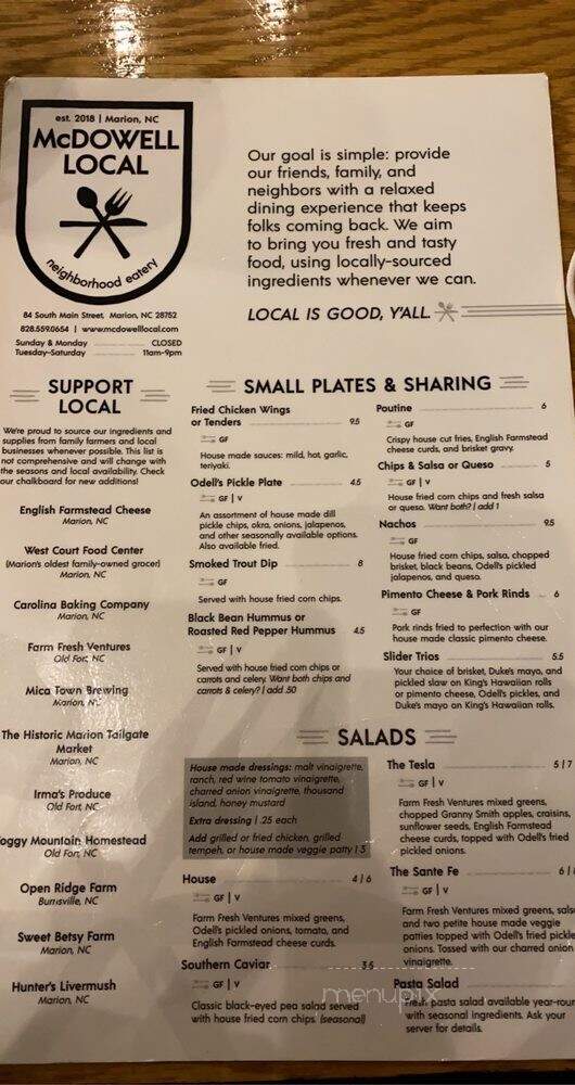 Mcdowell Local Neighborhood Eatery - Marion, NC menu_pic