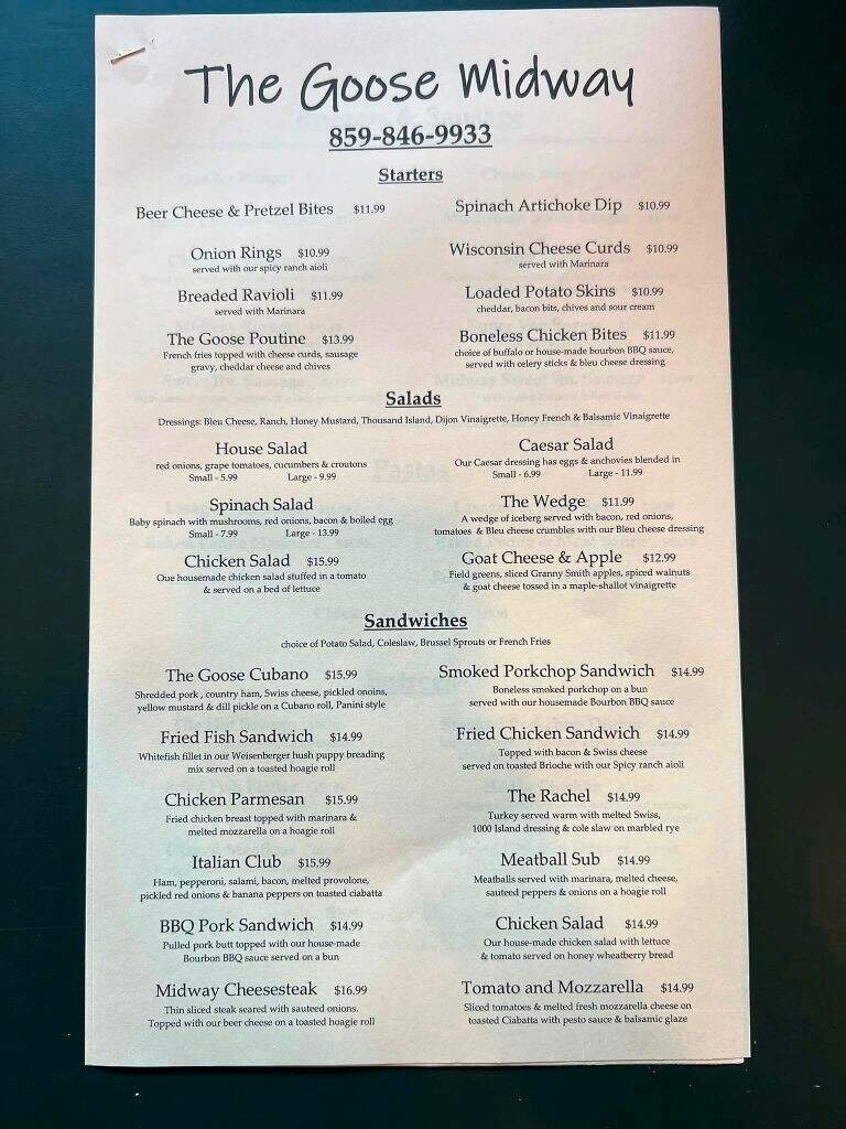 The Goose & Gander - Midway, KY menu_pic
