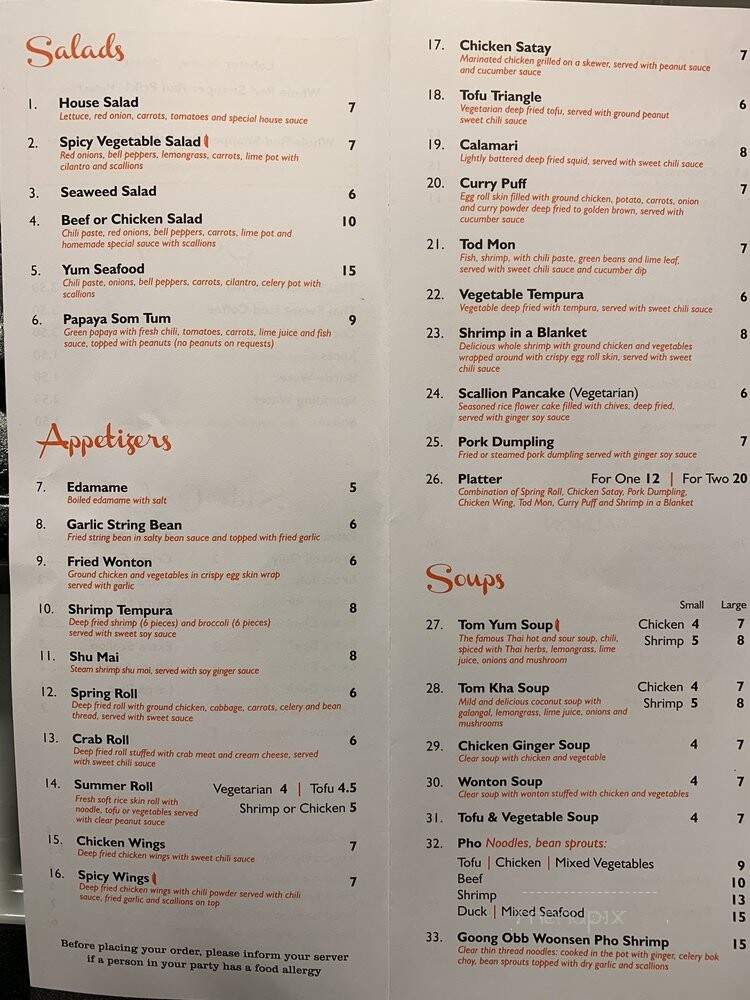 Taste of Thailand - Torrington, CT menu_pic