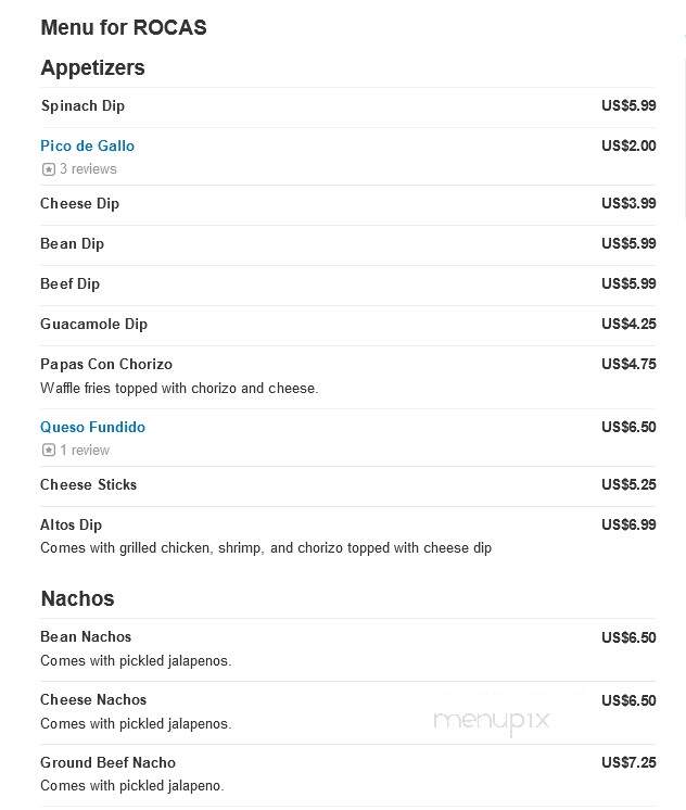 Rocas Mexican Grill - Charleston, WV menu_pic