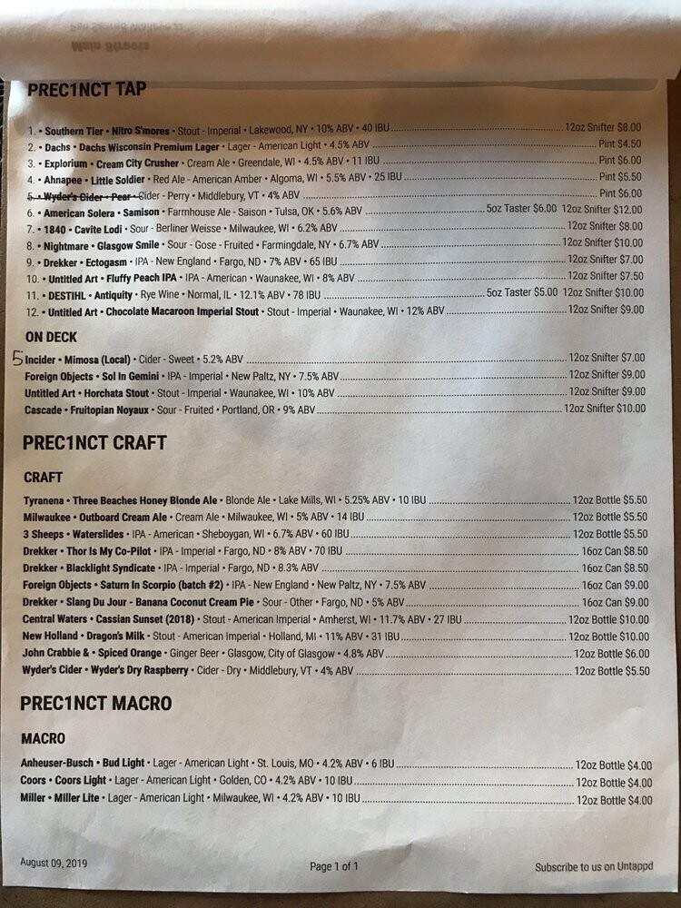 Precinct Tap & Table - Germantown, WI menu_pic