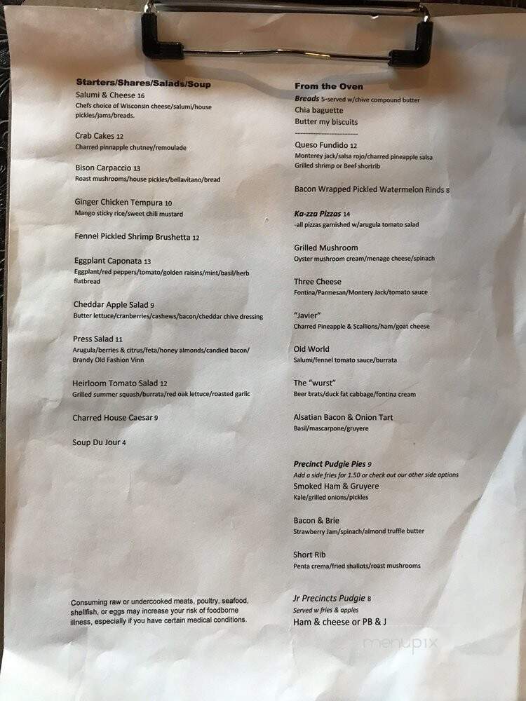 Precinct Tap & Table - Germantown, WI menu_pic