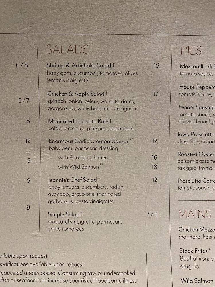 Jeannie's - New York, NY menu_pic