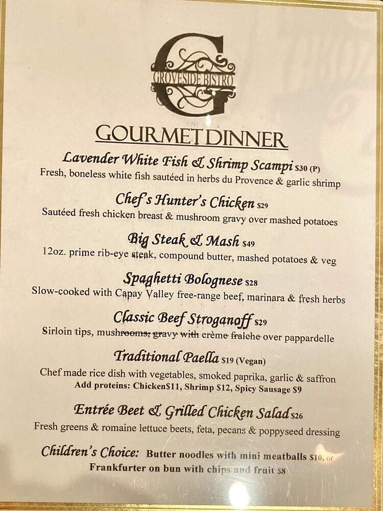 Groveside Bistro - Clayton, CA menu_pic