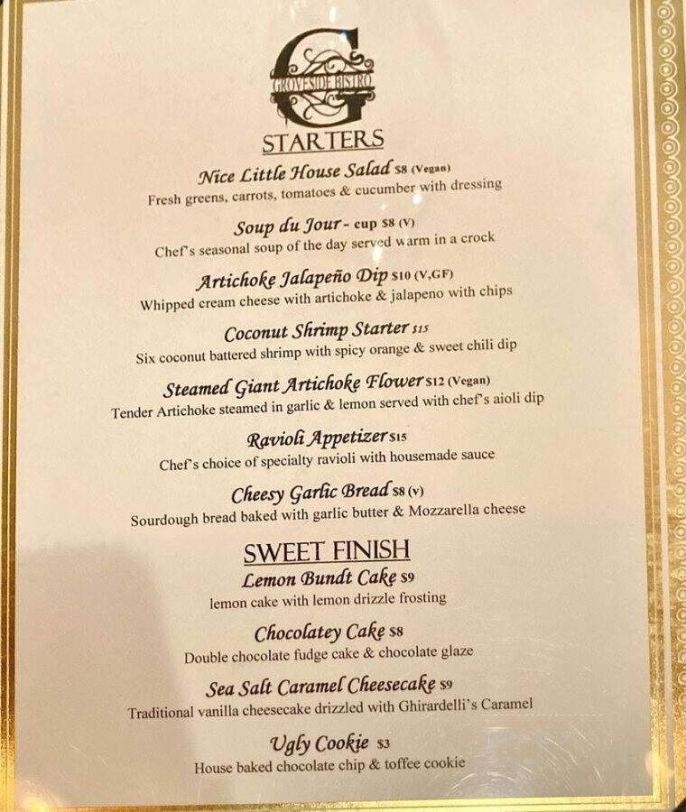 Groveside Bistro - Clayton, CA menu_pic