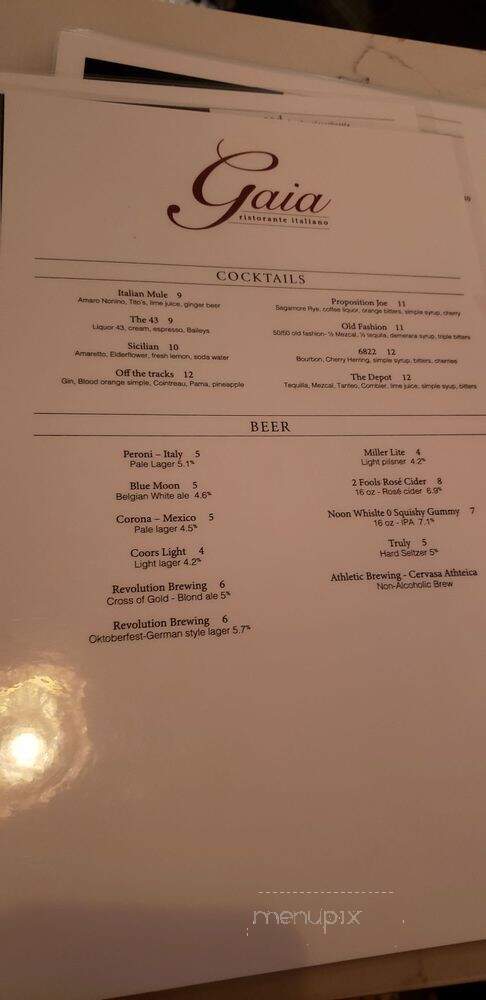 Gaia Ristorante - Berwyn, IL menu_pic