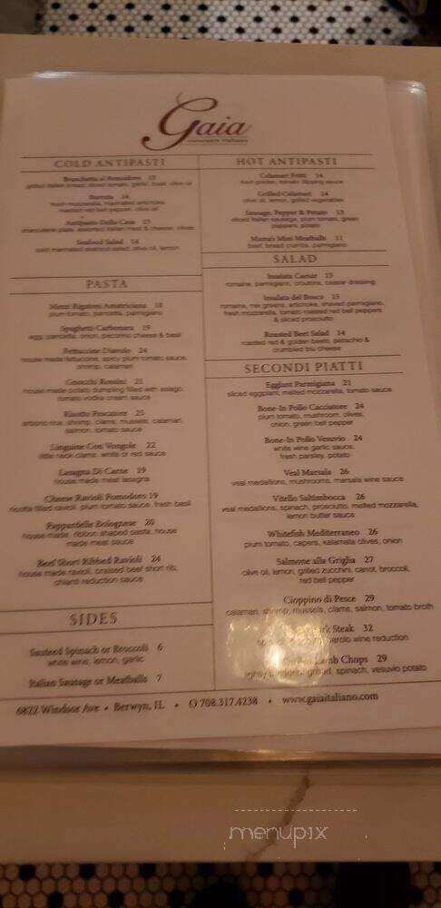 Gaia Ristorante - Berwyn, IL menu_pic