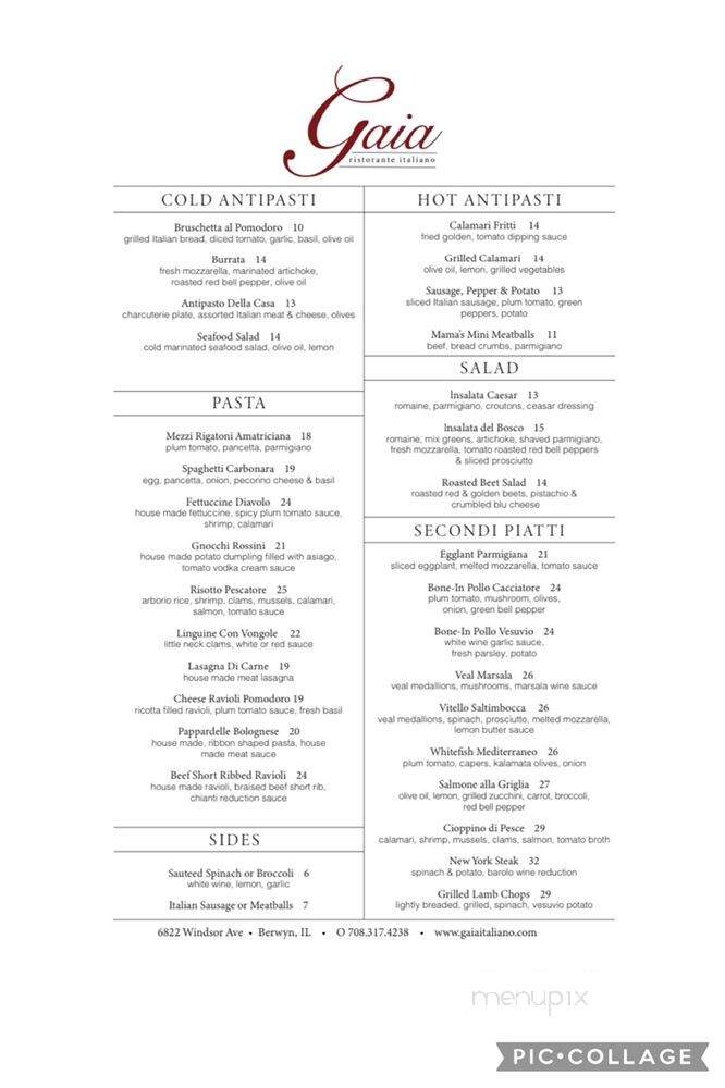 Gaia Ristorante - Berwyn, IL menu_pic