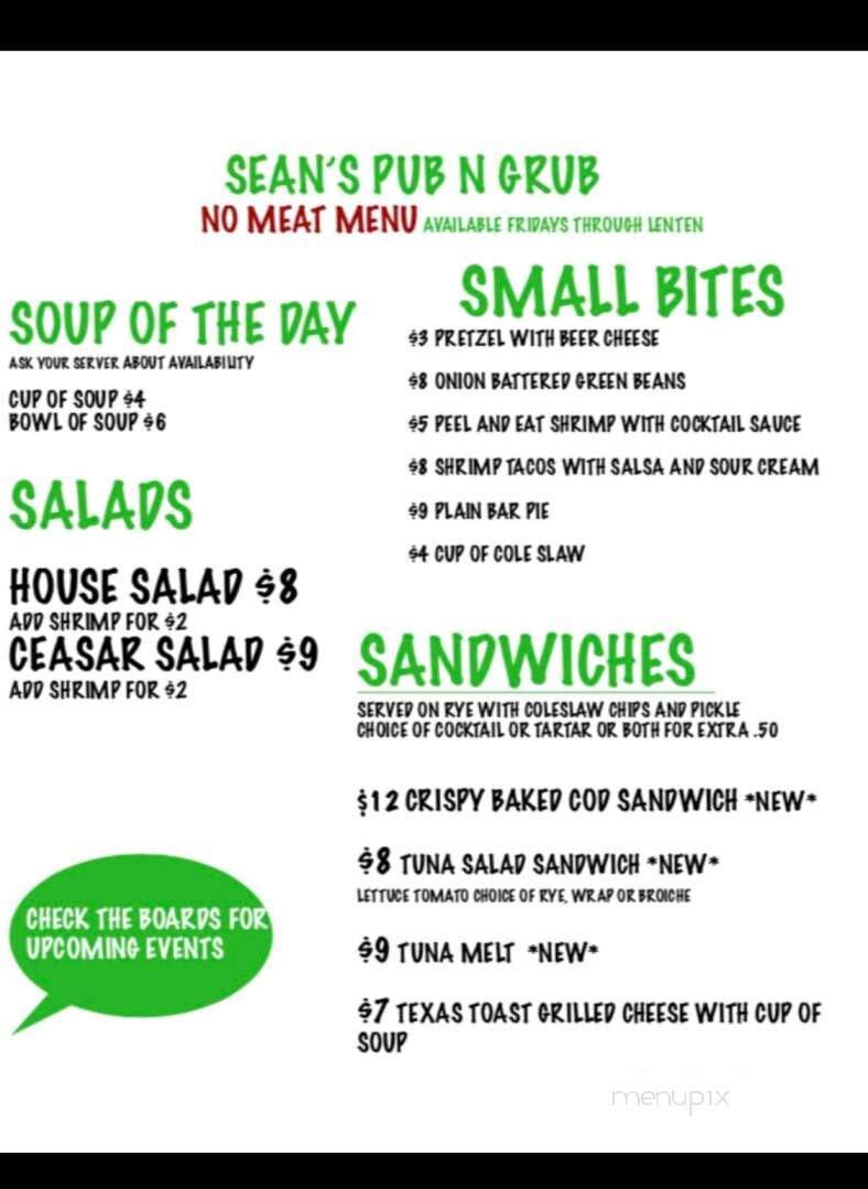 Sean's Pub N Grub - Sayreville, NJ menu_pic