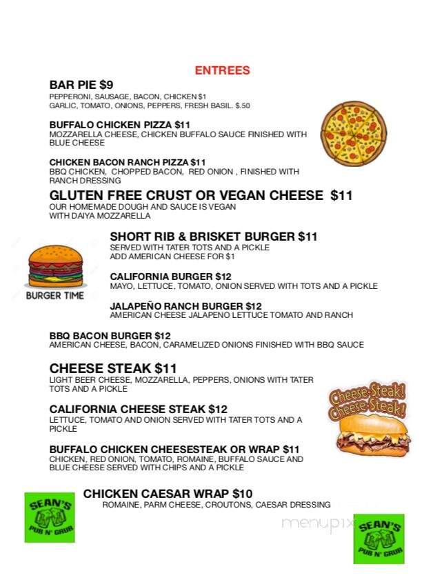 Sean's Pub N Grub - Sayreville, NJ menu_pic