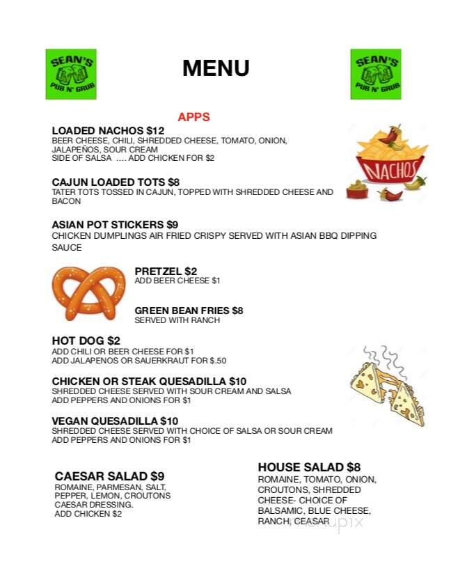 Sean's Pub N Grub - Sayreville, NJ menu_pic
