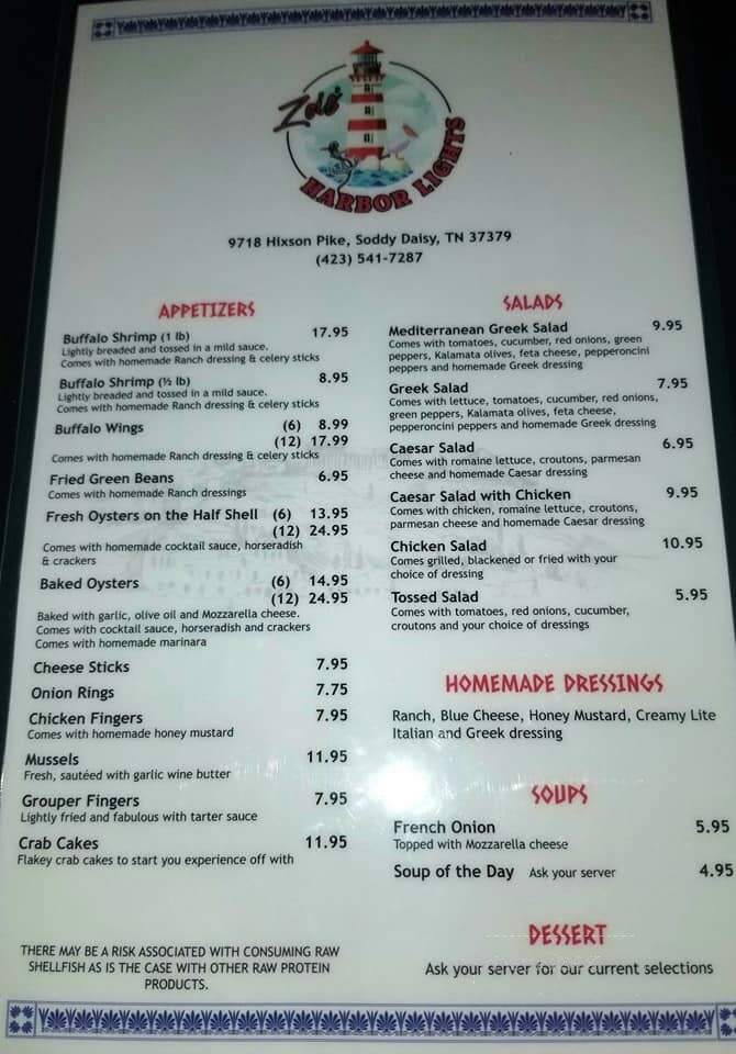 Zois Harbor Lights Restaurant - Soddy-Daisy, TN menu_pic