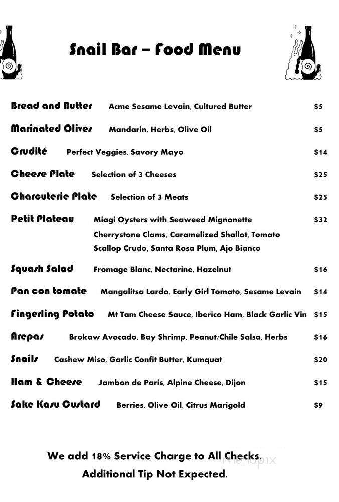 Snail Bar - Oakland, CA menu_pic