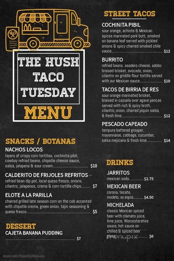 The Hush Cuban Kitchen & Bar - Clayton, GA menu_pic