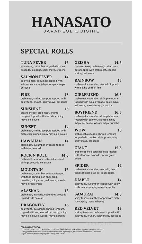 Hanasato Japanese Cuisine - Denton, TX menu_pic
