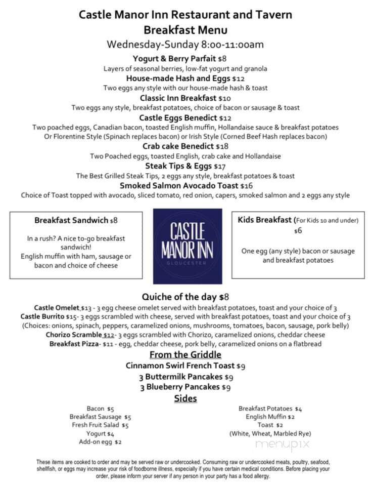 Castle Manor Inn - Gloucester, MA menu_pic