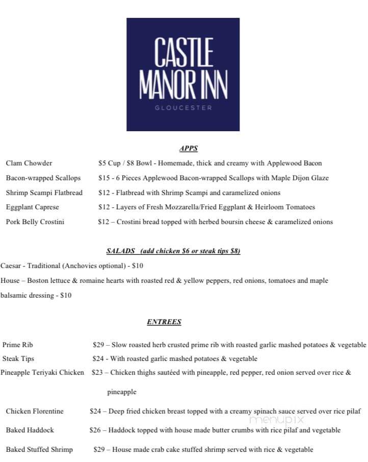 Castle Manor Inn - Gloucester, MA menu_pic