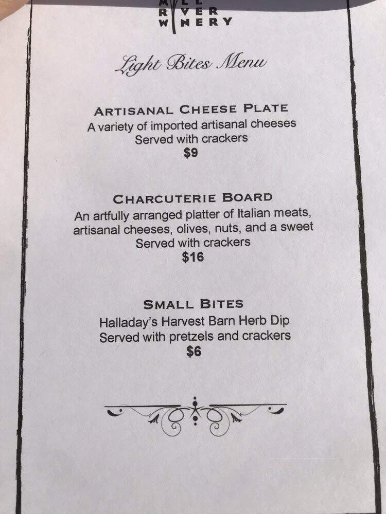 Mill River Winery - Rowley, MA menu_pic