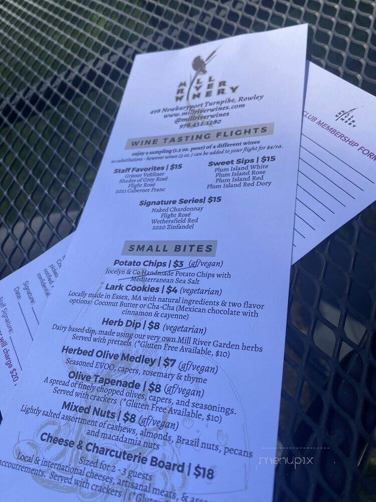 Mill River Winery - Rowley, MA menu_pic
