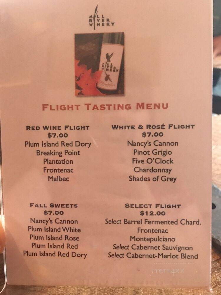 Mill River Winery - Rowley, MA menu_pic