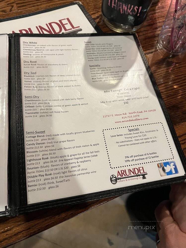 Arundel Cellars & Brewing - North East, PA menu_pic