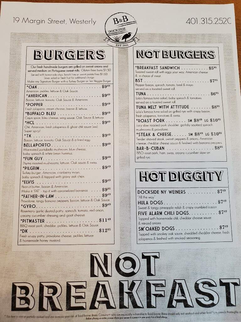 B & B Dockside - Westerly, RI menu_pic