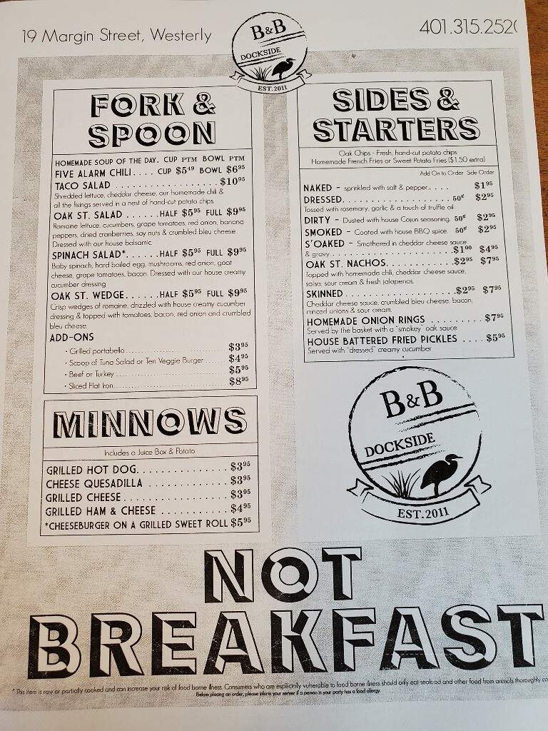 B & B Dockside - Westerly, RI menu_pic