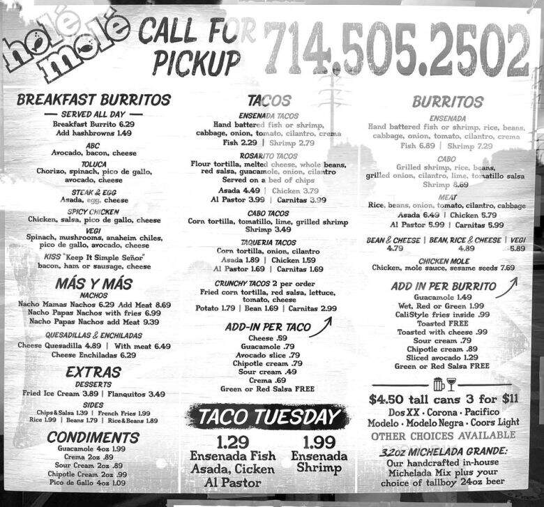 Hole Mole - Tustin, CA menu_pic