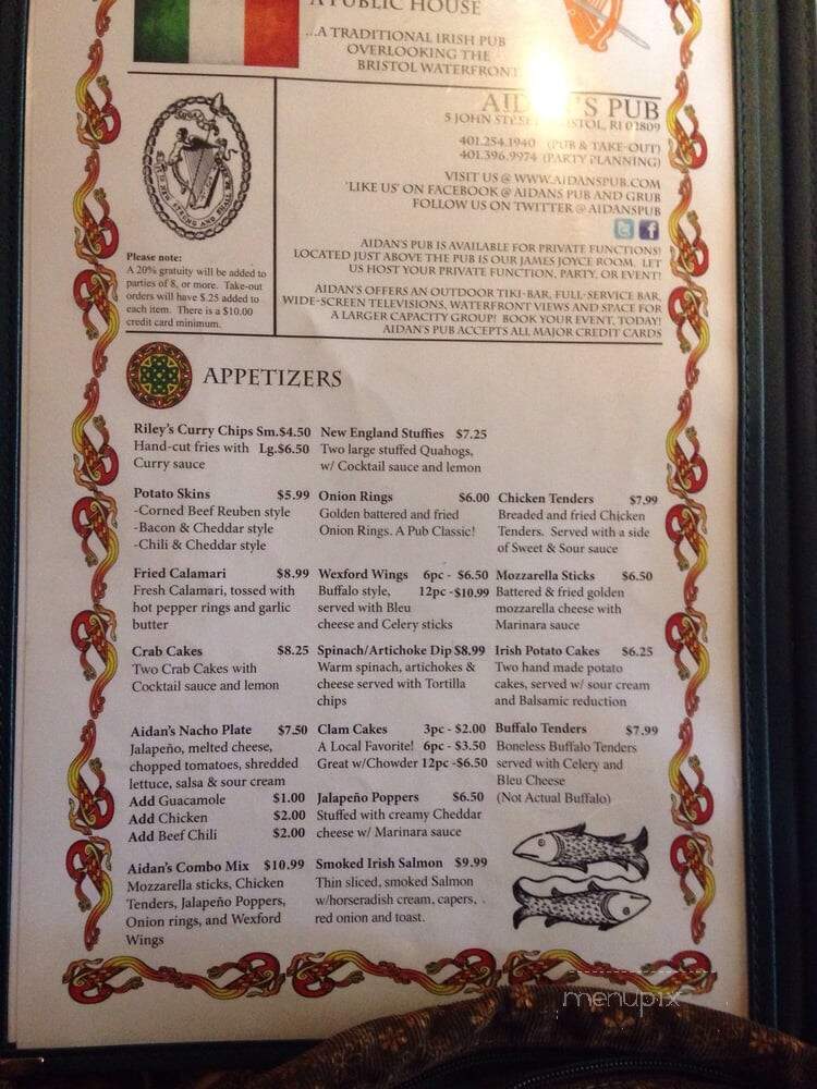 Aidan's Pub - Bristol, RI menu_pic
