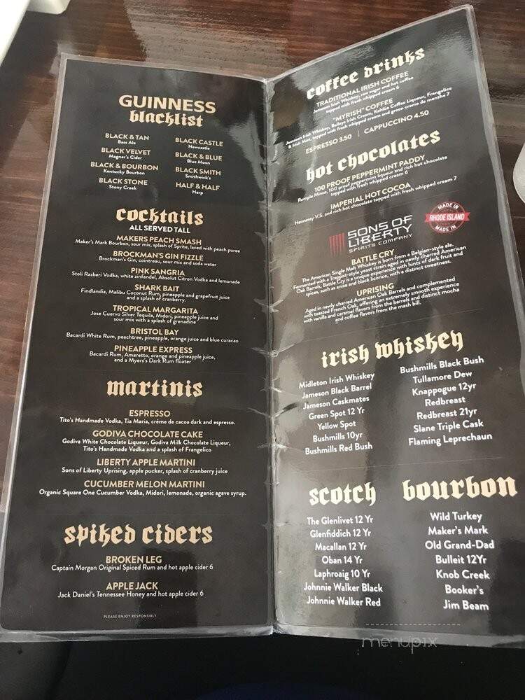 Aidan's Pub - Bristol, RI menu_pic
