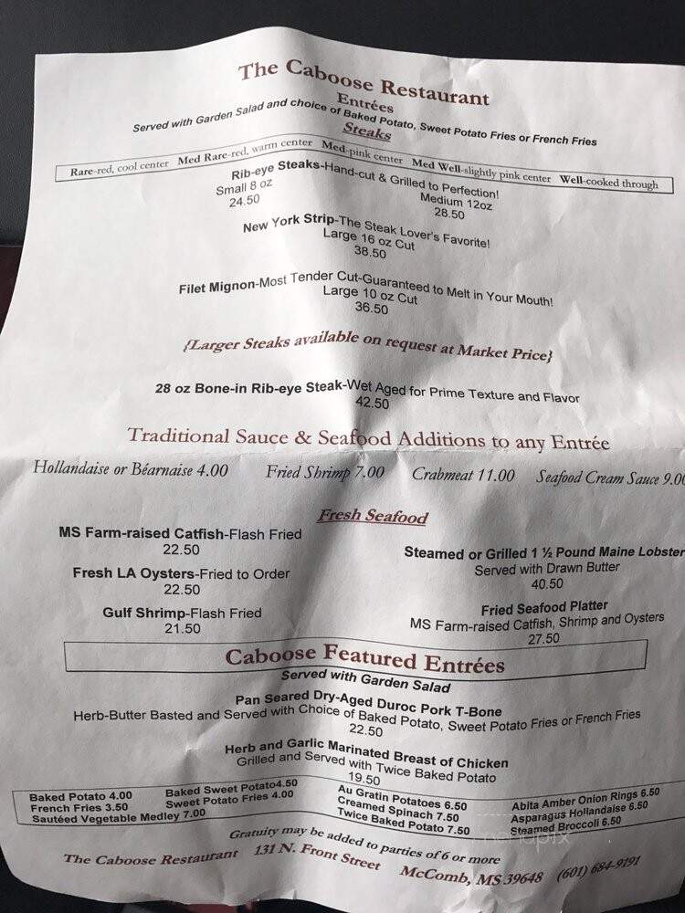 The Caboose - McComb, MS menu_pic