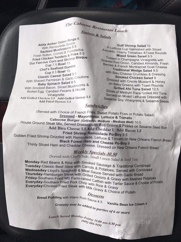 The Caboose - McComb, MS menu_pic