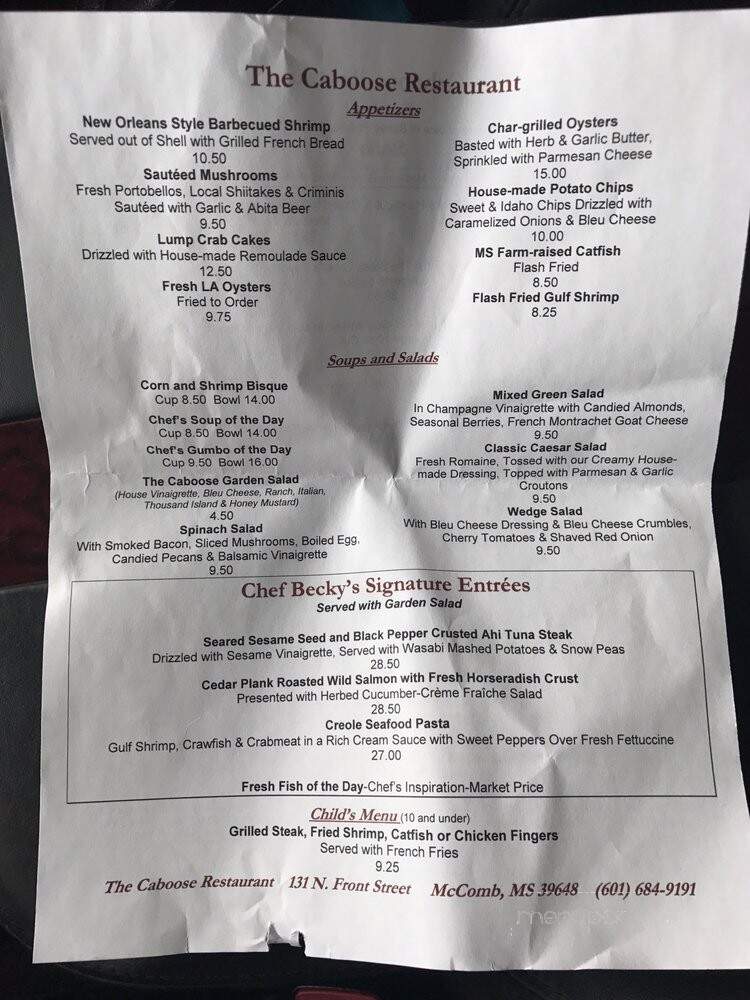 The Caboose - McComb, MS menu_pic