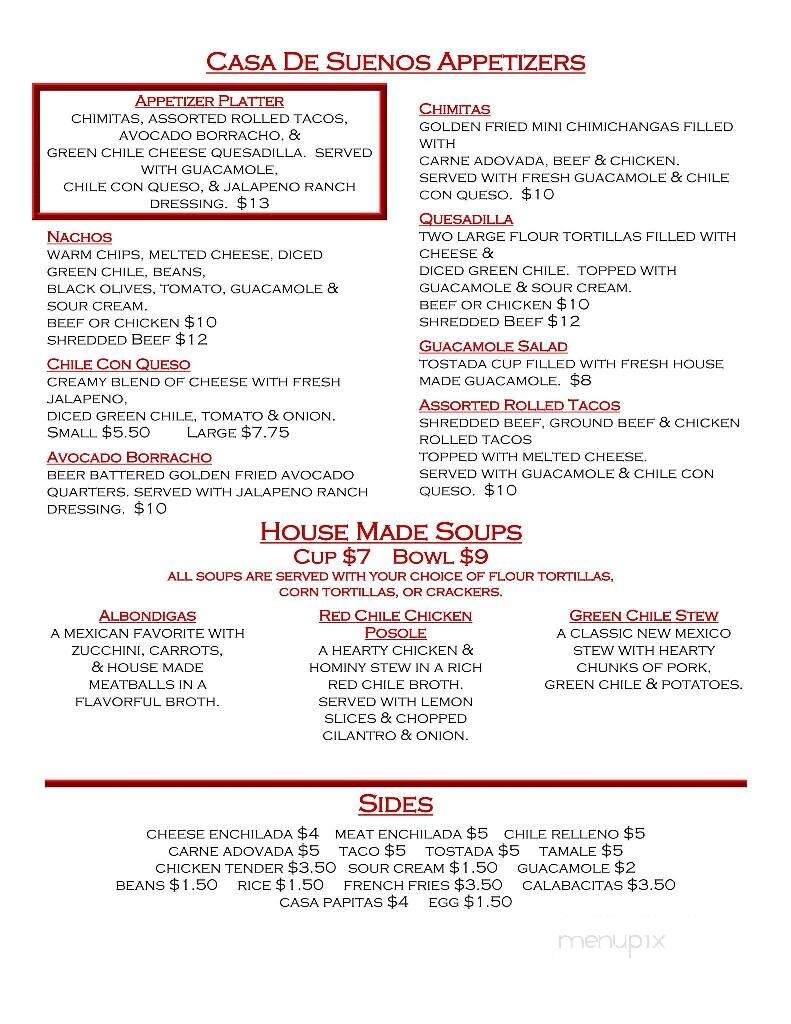 Casa DE Suenos - Tularosa, NM menu_pic