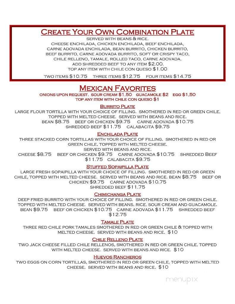 Casa DE Suenos - Tularosa, NM menu_pic