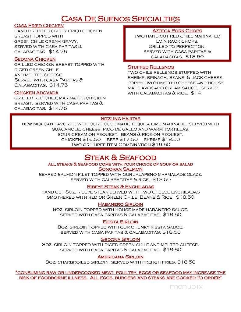 Casa DE Suenos - Tularosa, NM menu_pic