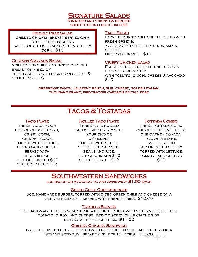 Casa DE Suenos - Tularosa, NM menu_pic